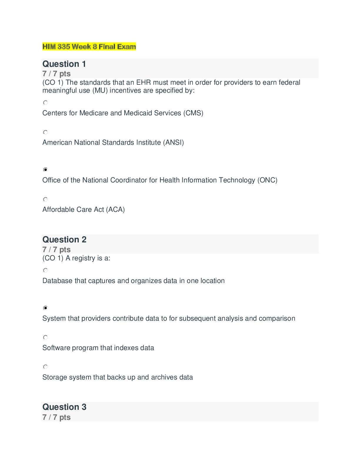 Preview image for HIM 335 Week 8 Final Exam (Questions and Answers)